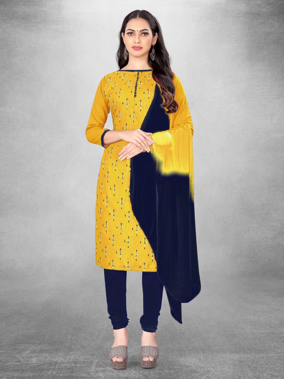 

KALINI Ethnic Printed Unstitched Dress Material, Yellow