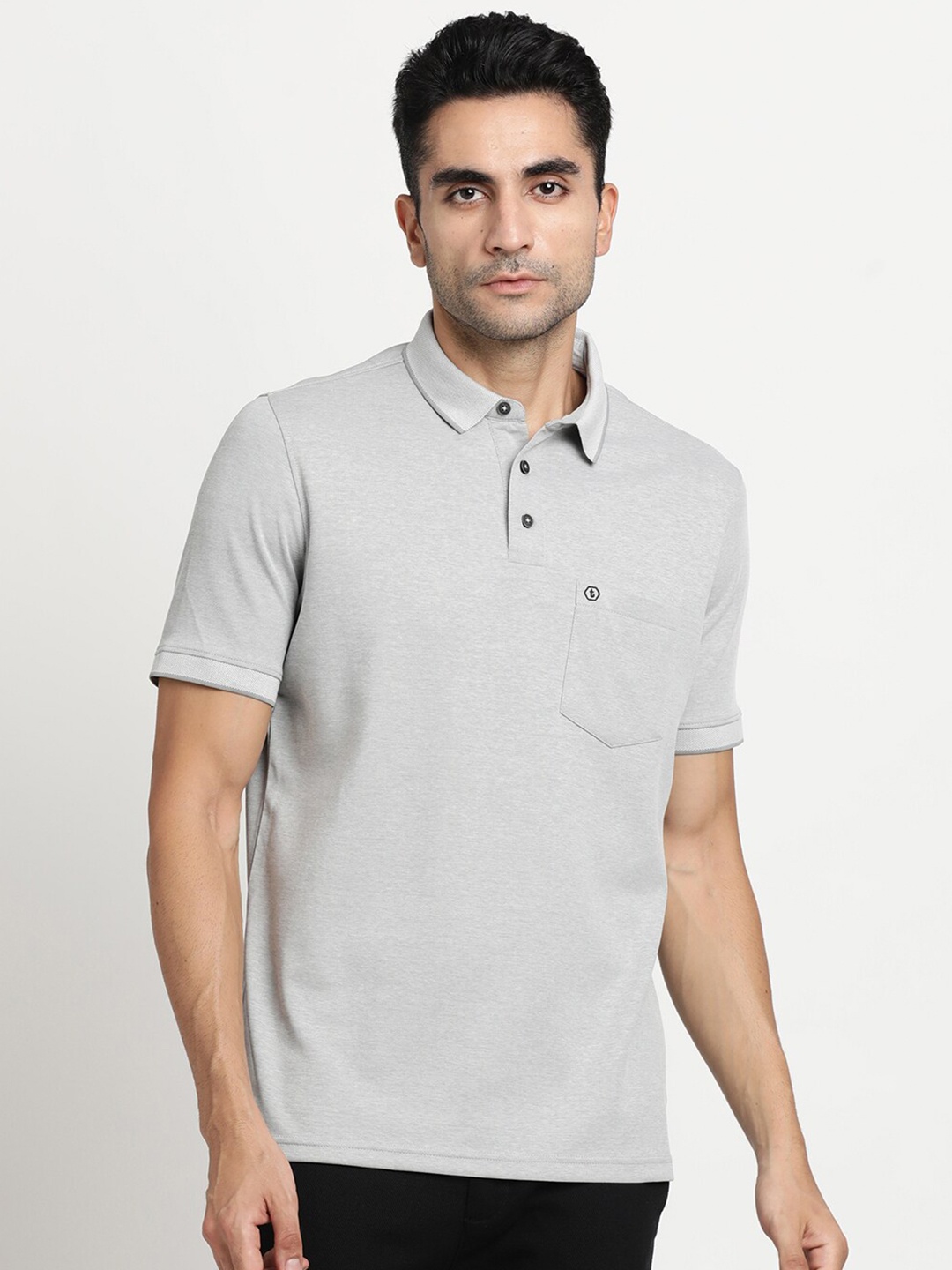 

Turtle Polo Collar Cotton T-shirt, Grey