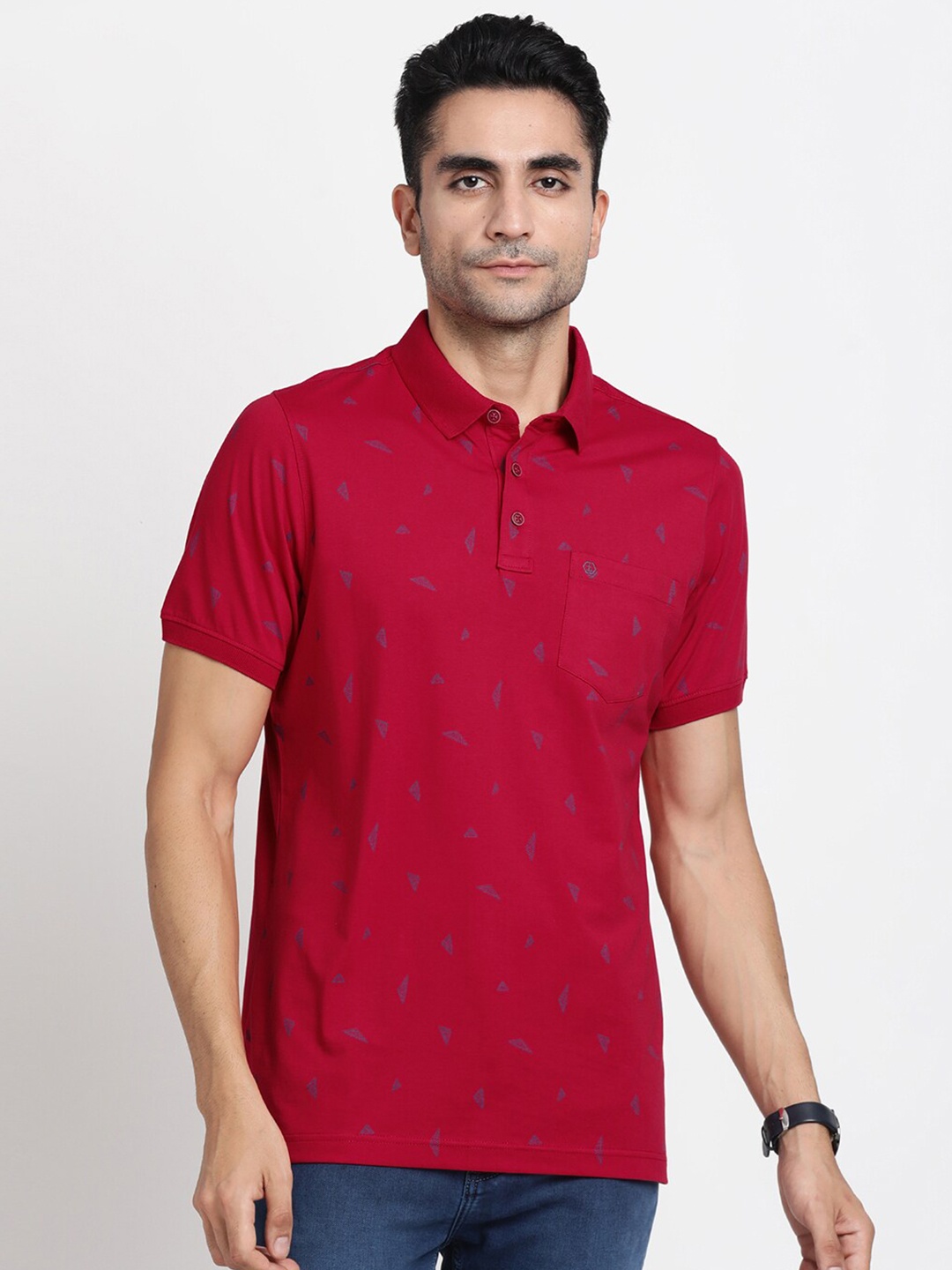 

Turtle Printed Polo Collar T-shirt, Red