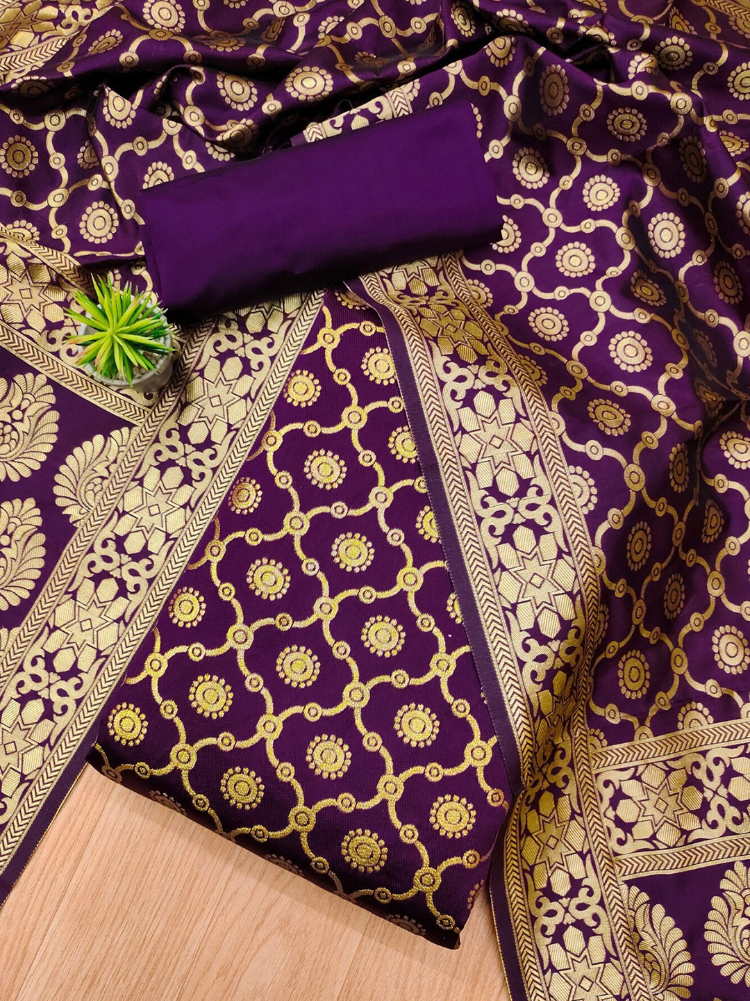 

KALINI Ethnic Woven Design Unstitched Dress Material, Purple