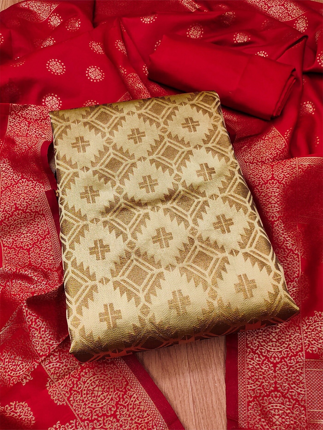 

KALINI Ethnic Motifs Printed Unstitched Dress Material, Beige
