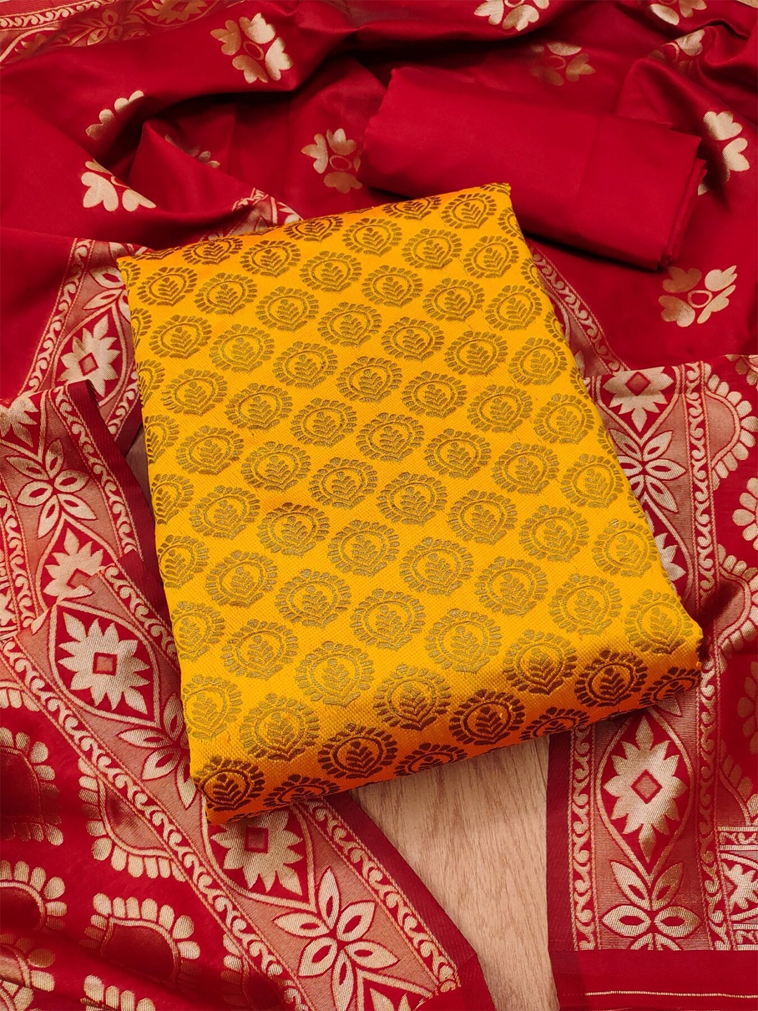 

KALINI Ethnic Motifs Woven Design Unstitched Dress Material, Yellow