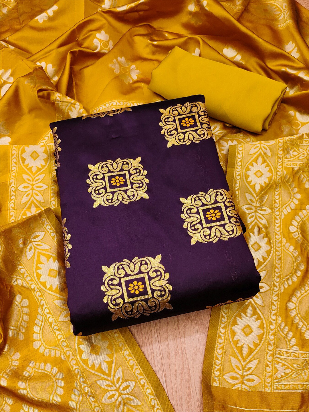 

KALINI Ethnic Motifs Woven Design Unstitched Dress Material, Purple