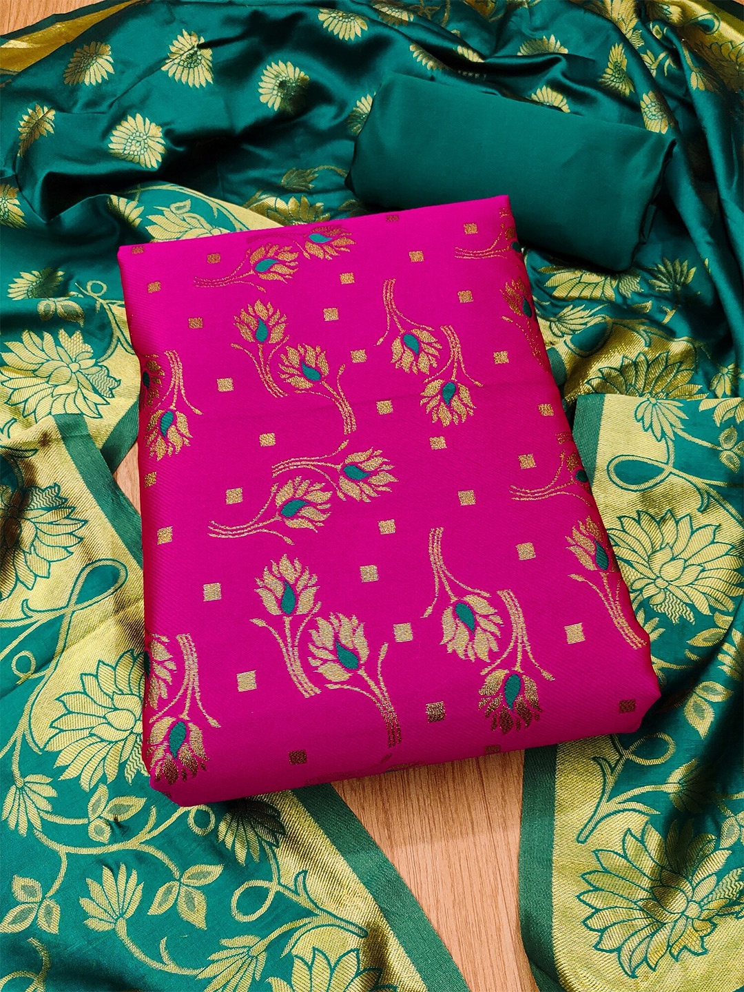 

KALINI Ethnic Motifs Woven Design Unstitched Dress Material, Pink
