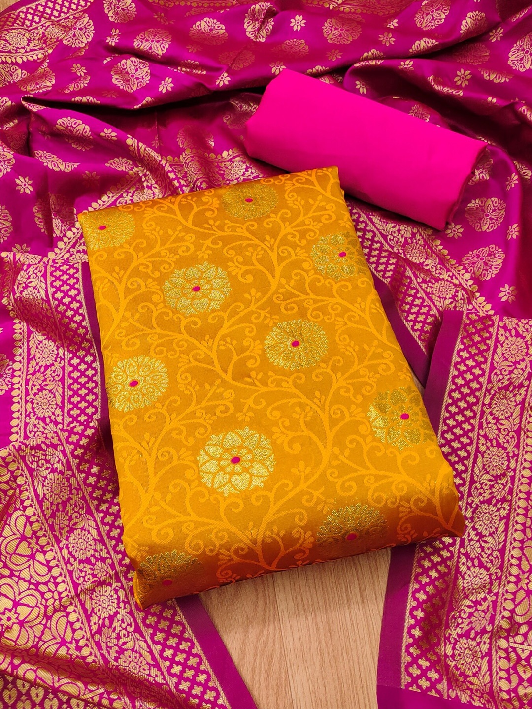 

KALINI Ethnic Motifs Woven Design Unstitched Dress Material, Yellow