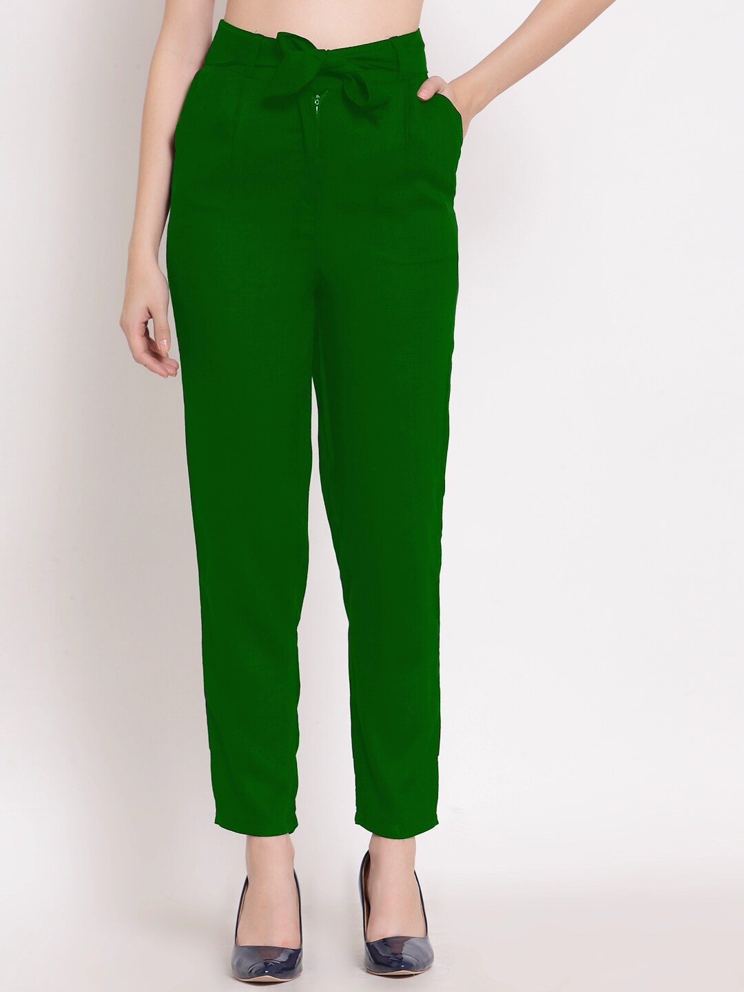 

PATRORNA Women Smart Slim Fit Peg Trousers, Green