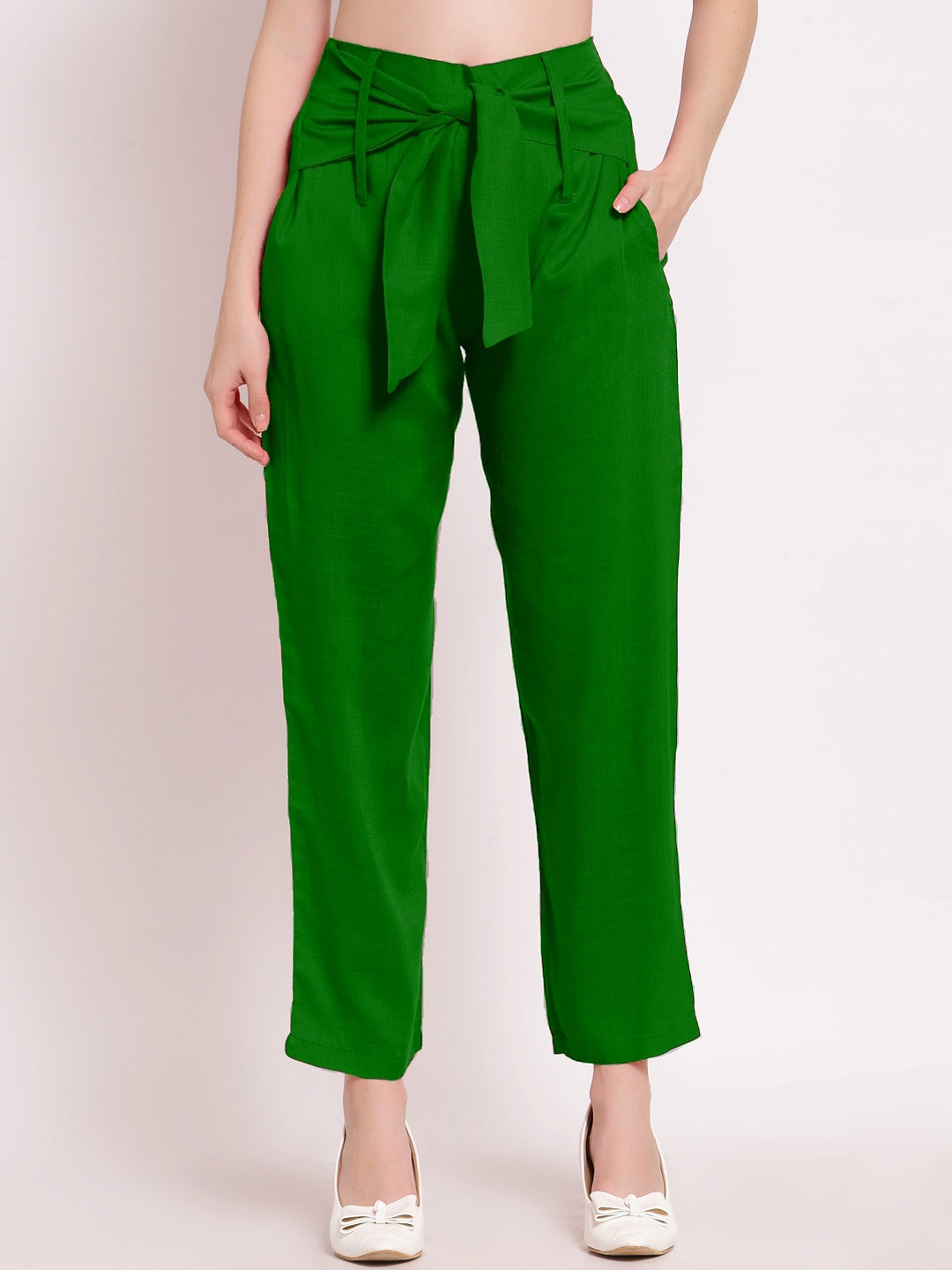 

PATRORNA Women Smart Fit Peg Trousers, Green