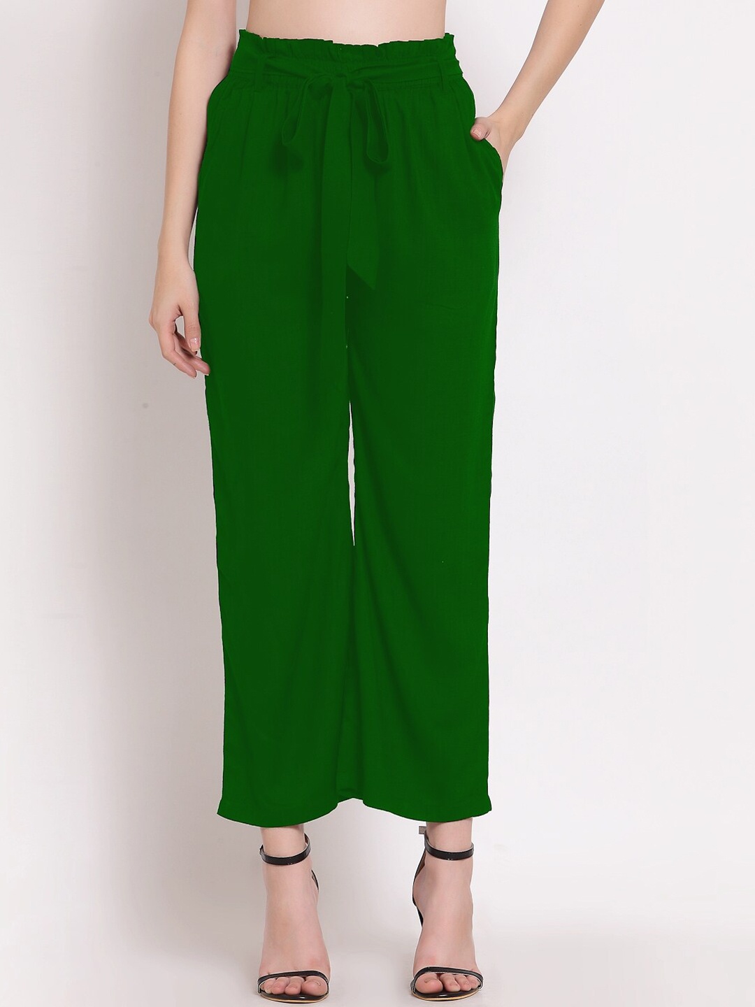

PATRORNA Women Green Smart Loose Fit Parallel Trousers