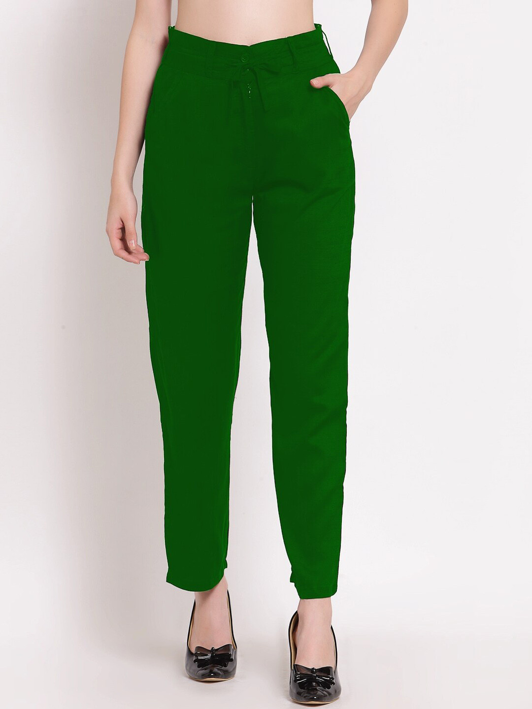 

PATRORNA Women Mid-Rise Smart Fit Trousers, Green