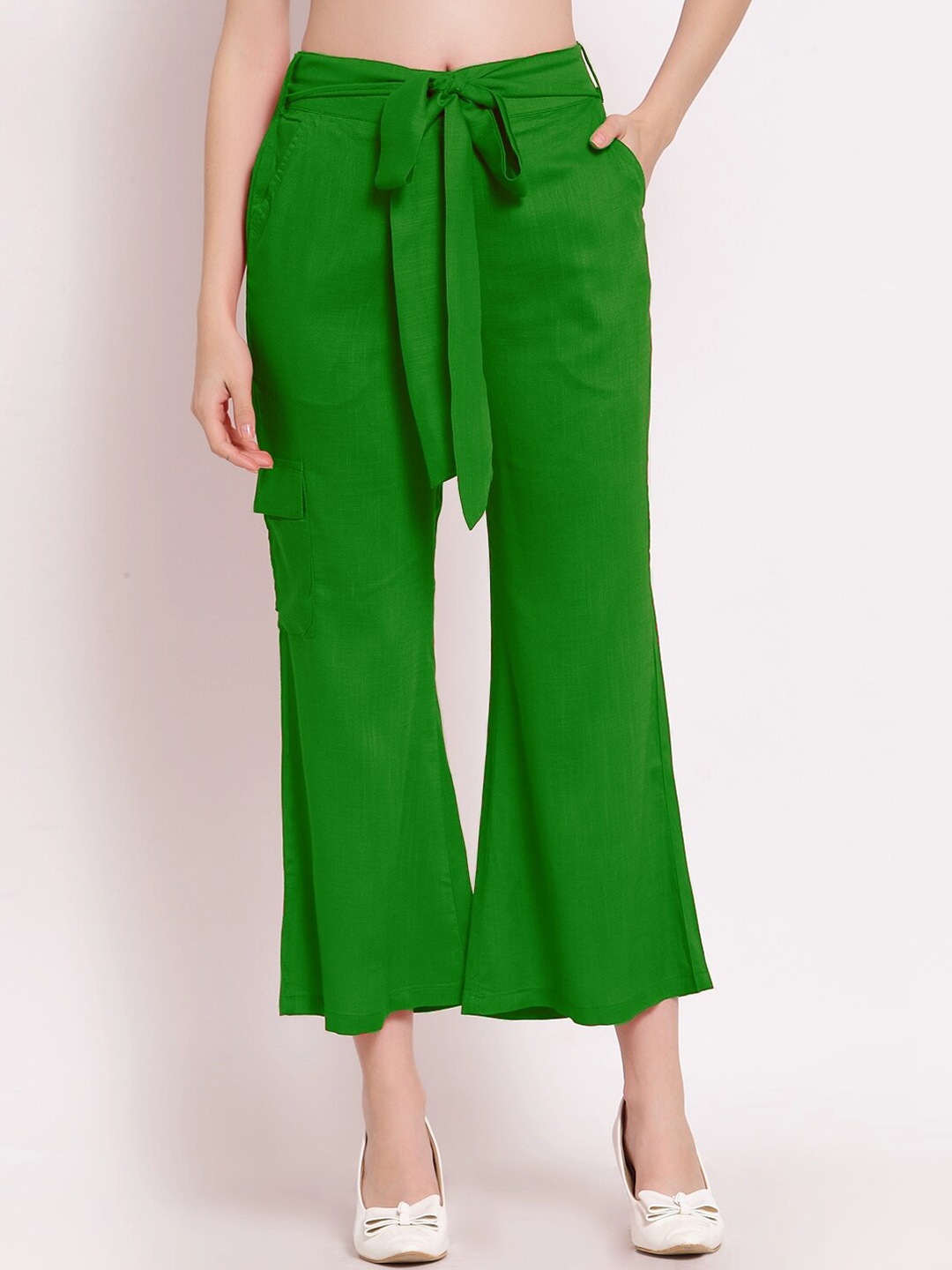 

PATRORNA Women Mid-Rise Smart Fit Parallel Trousers, Green