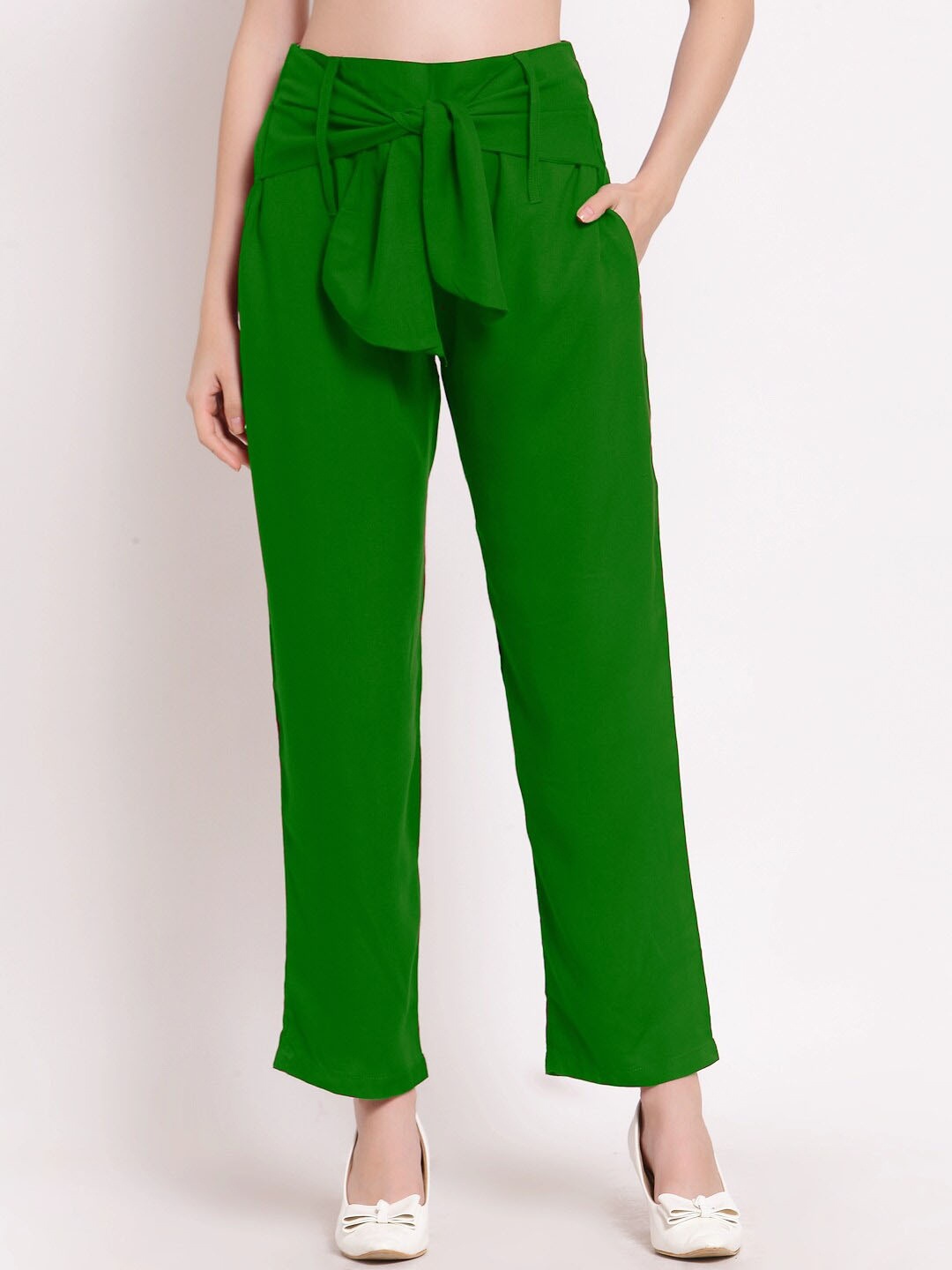 

PATRORNA Women Mid-Rise Smart Fit Trousers, Green