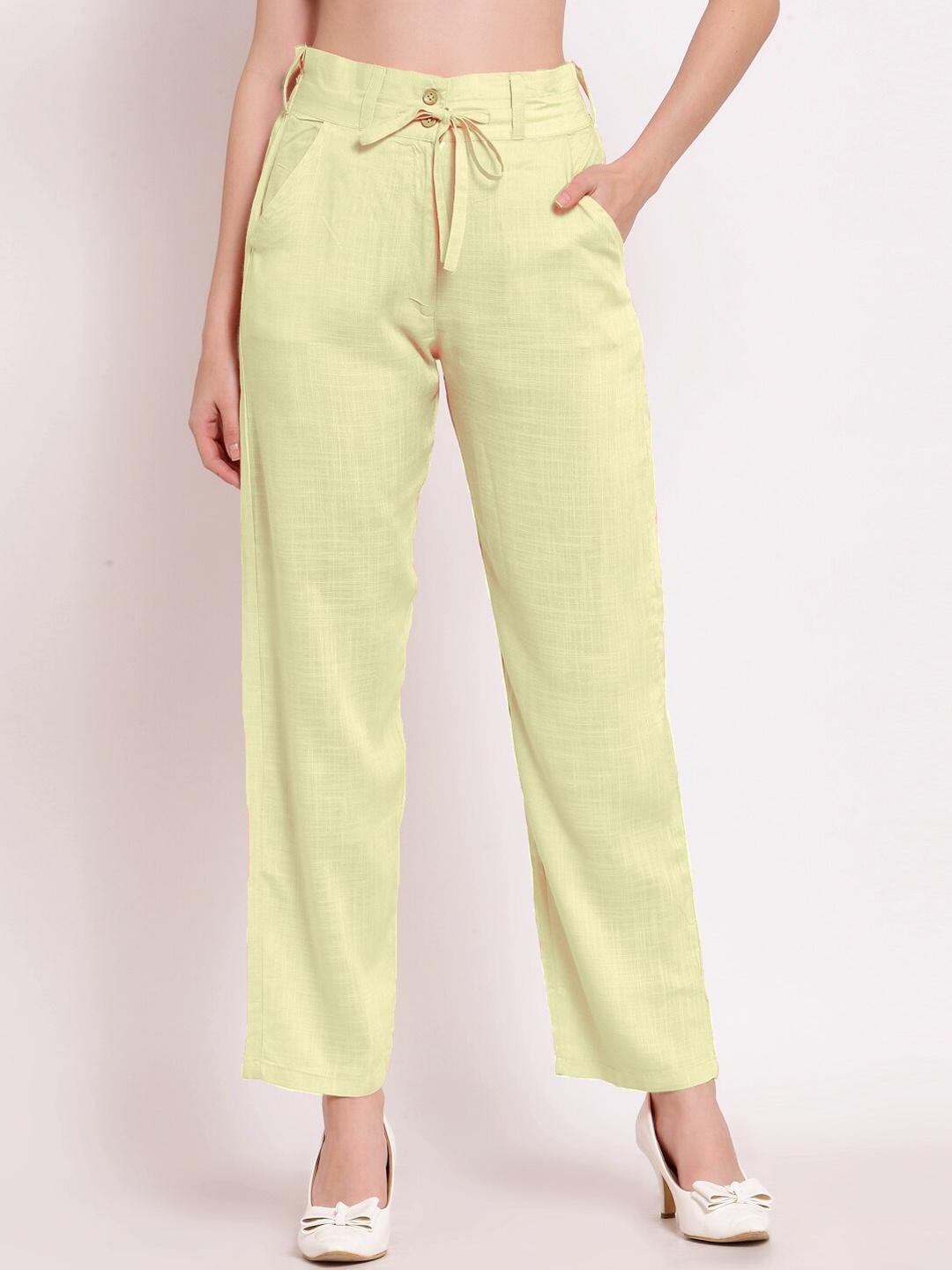 

PATRORNA Women Smart Regular Fit Cotton Culotte Trousers, Beige