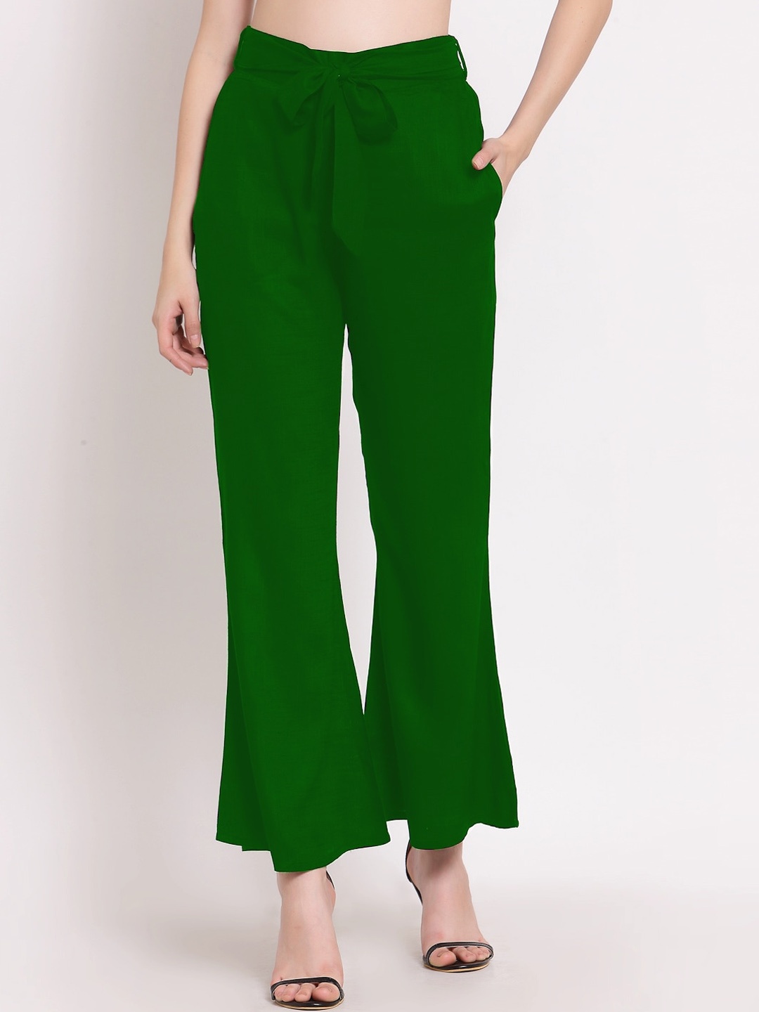 

PATRORNA Women Plus Size Mid-Rise Smart Plain Bootcut Trousers, Green