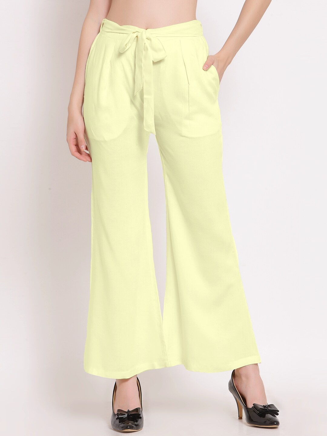 

PATRORNA Women Smart Tapered Fit Pleated Parallel Trousers, Yellow