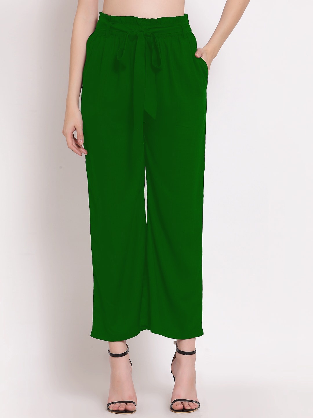

PATRORNA Women Smart Loose Fit Parallel Trousers, Green