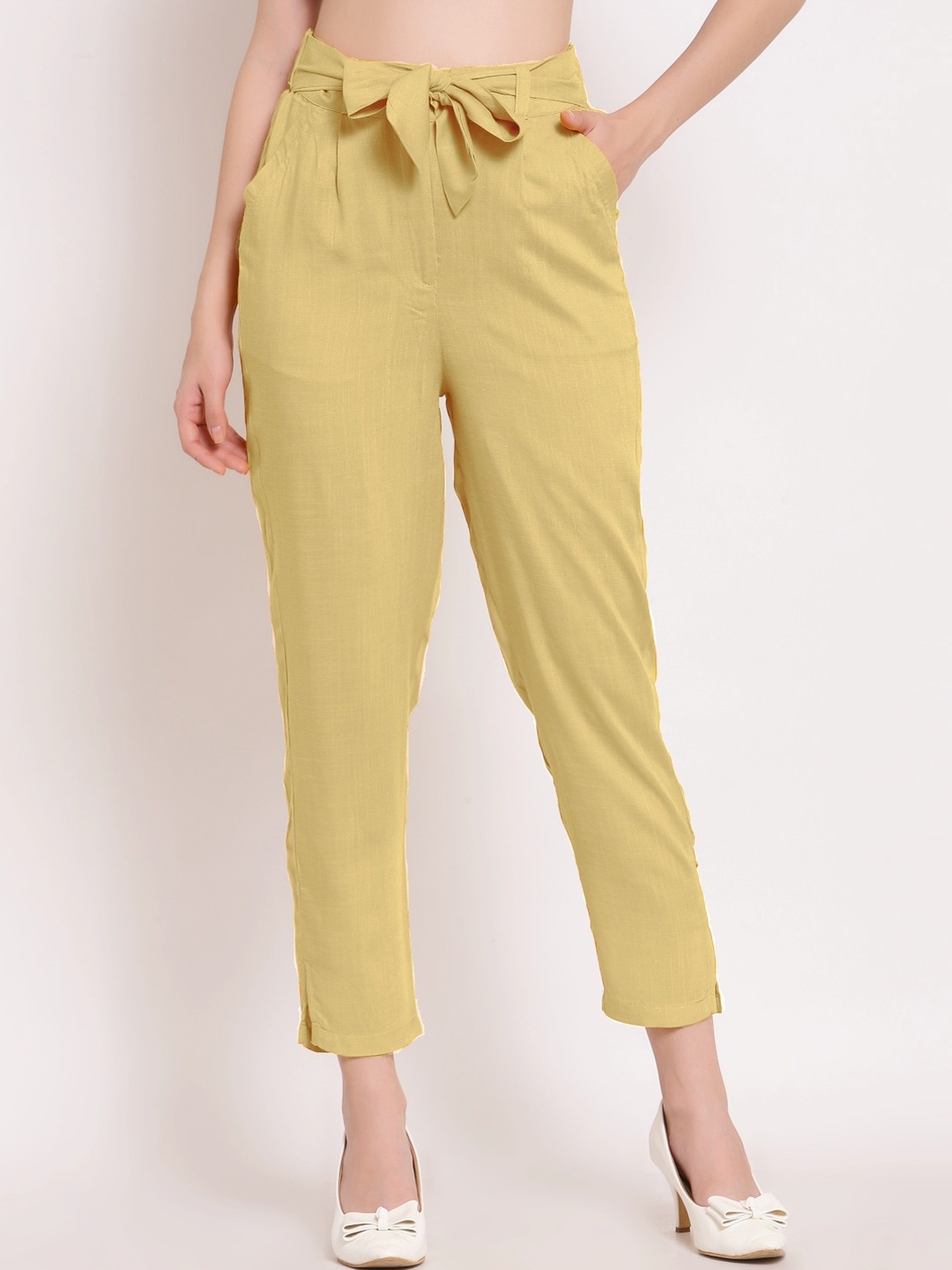 

PATRORNA Women Smart Slim Fit Cigarette Trousers, Gold