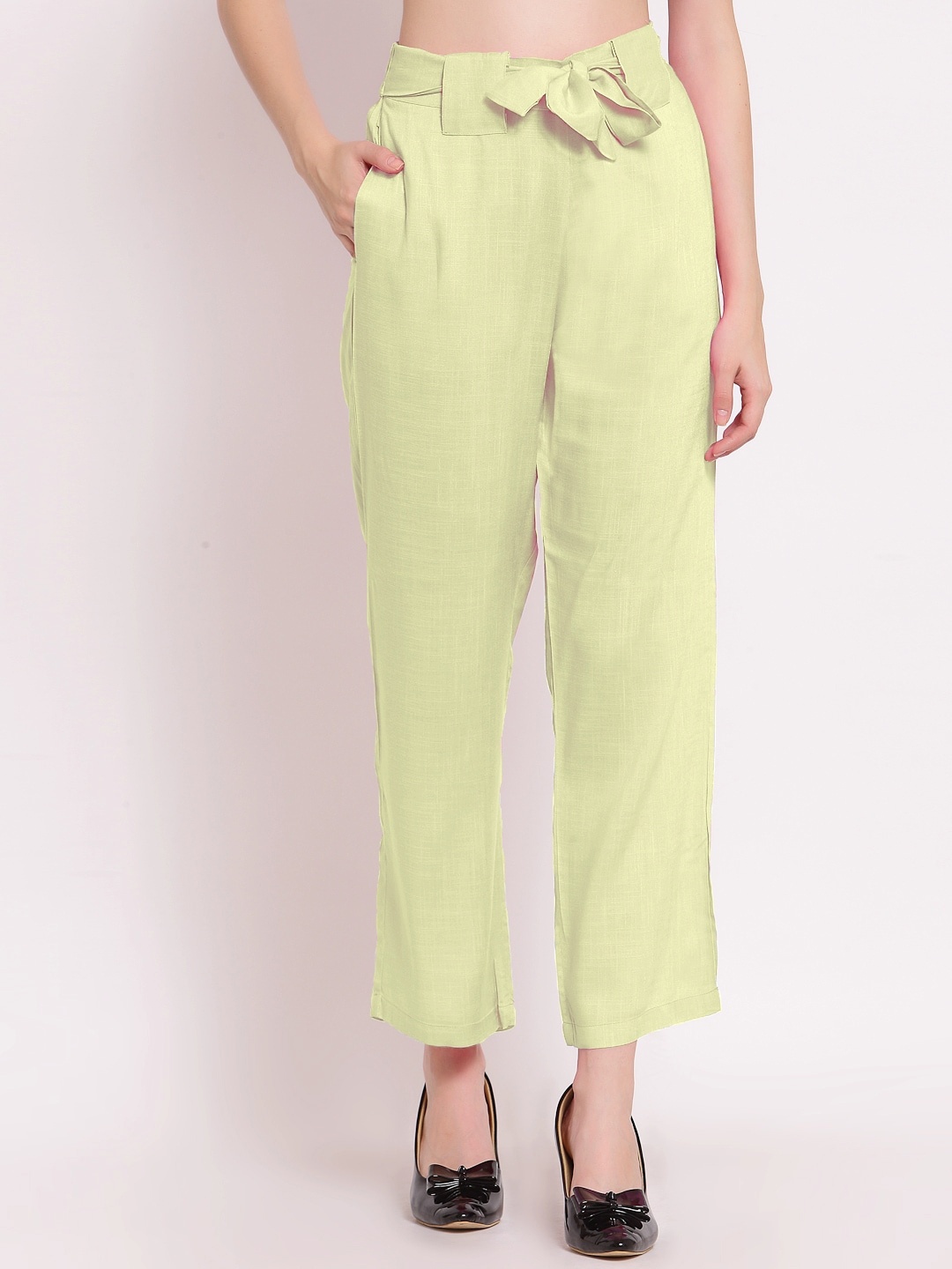 

PATRORNA Women Smart Straight Fit Parallel Trousers, Lime green