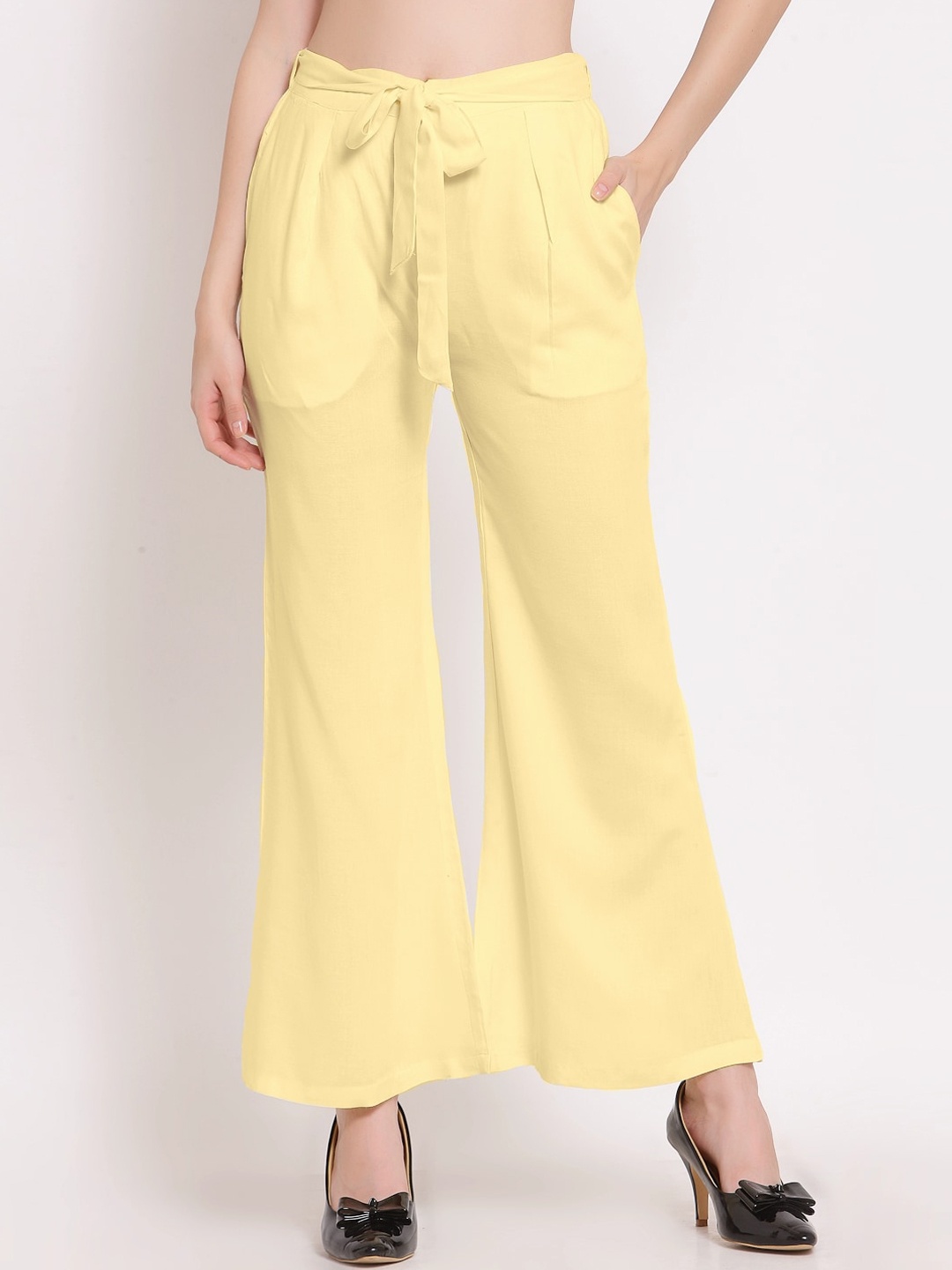 

PATRORNA Women Smart Tapered Fit Pleated Parallel Trousers, Gold