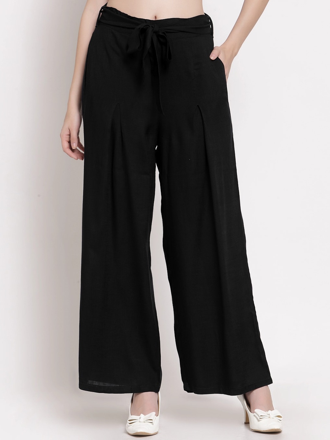 

PATRORNA Women Smart Loose Fit Parallel Trousers, Black