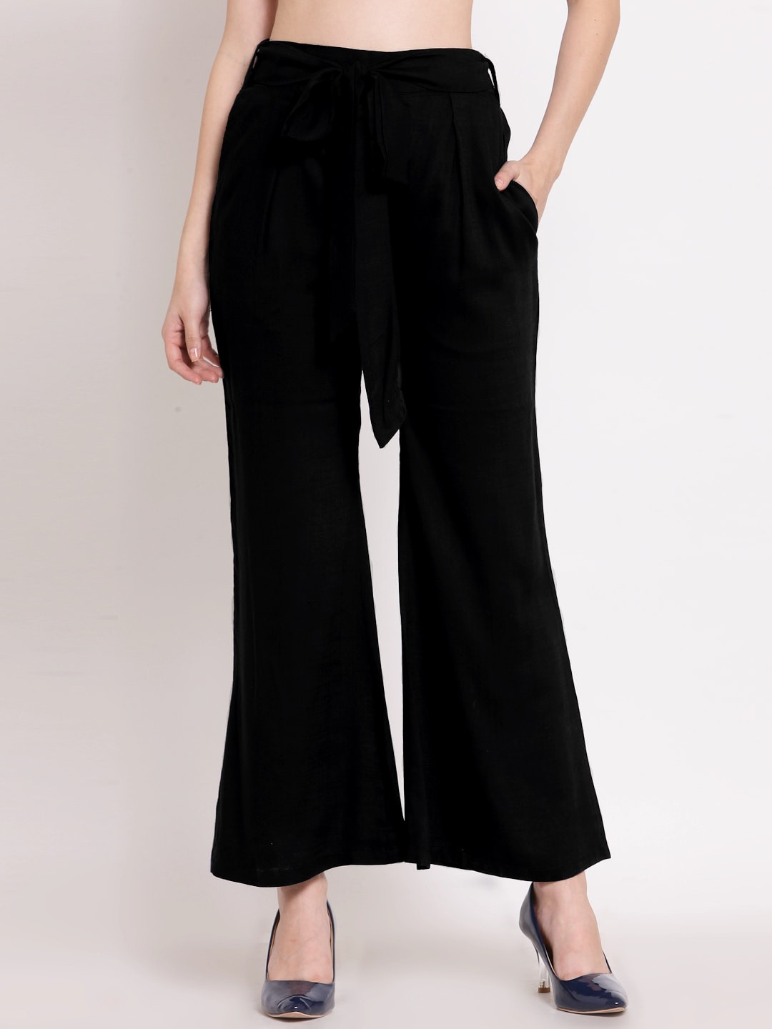 

PATRORNA Women Smart Tapered Fit Pleated Parallel Trousers, Black