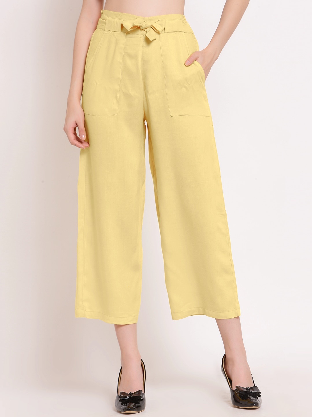 

PATRORNA Women Regular Fit Mid-Rise Three-Fourth Length Culottes Trousers, Yellow