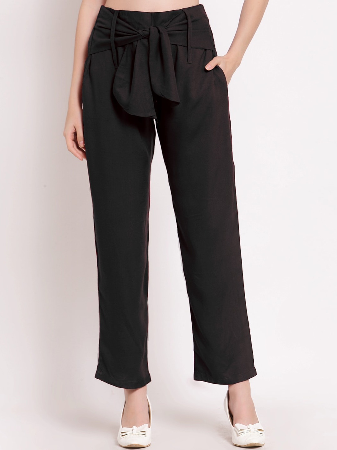 

PATRORNA Women Smart Pleated Peg Trousers, Black