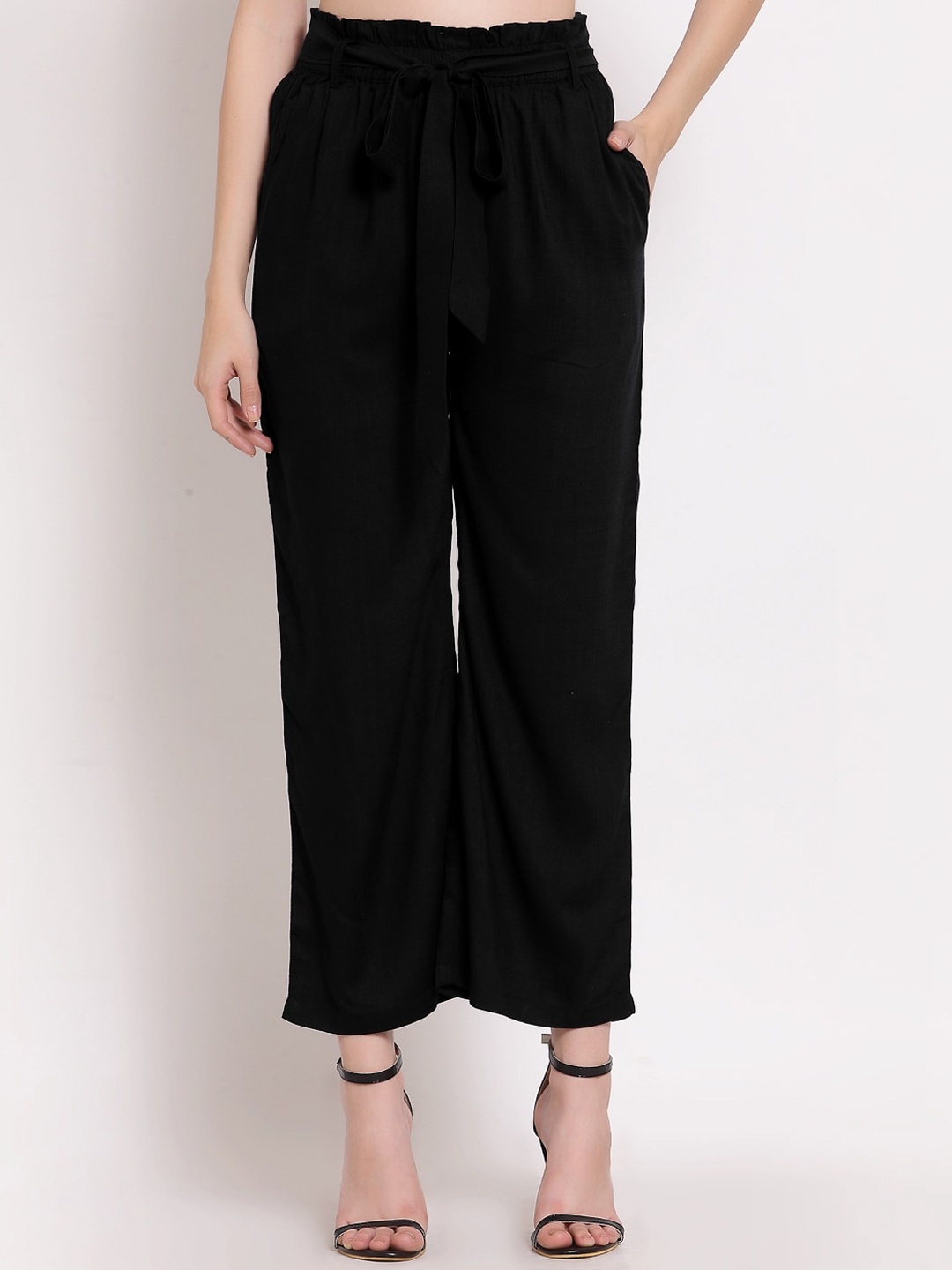 

PATRORNA Women Smart Loose Fit Parallel Trousers, Black