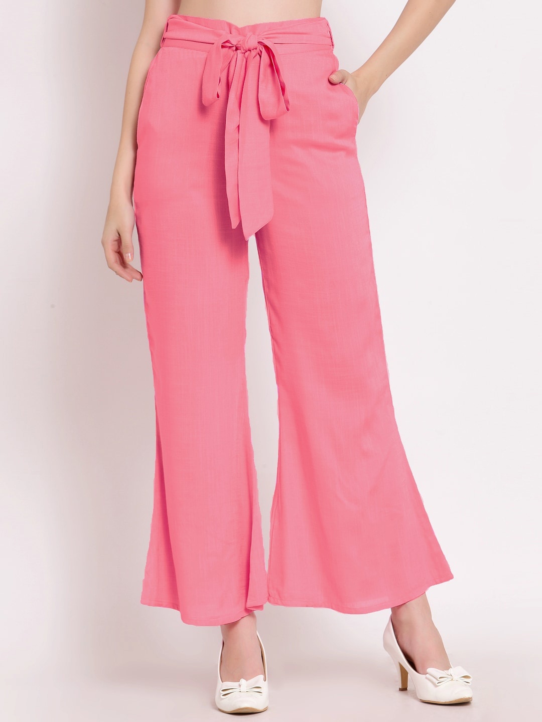 

PATRORNA Women Smart Bootcut Trousers, Pink