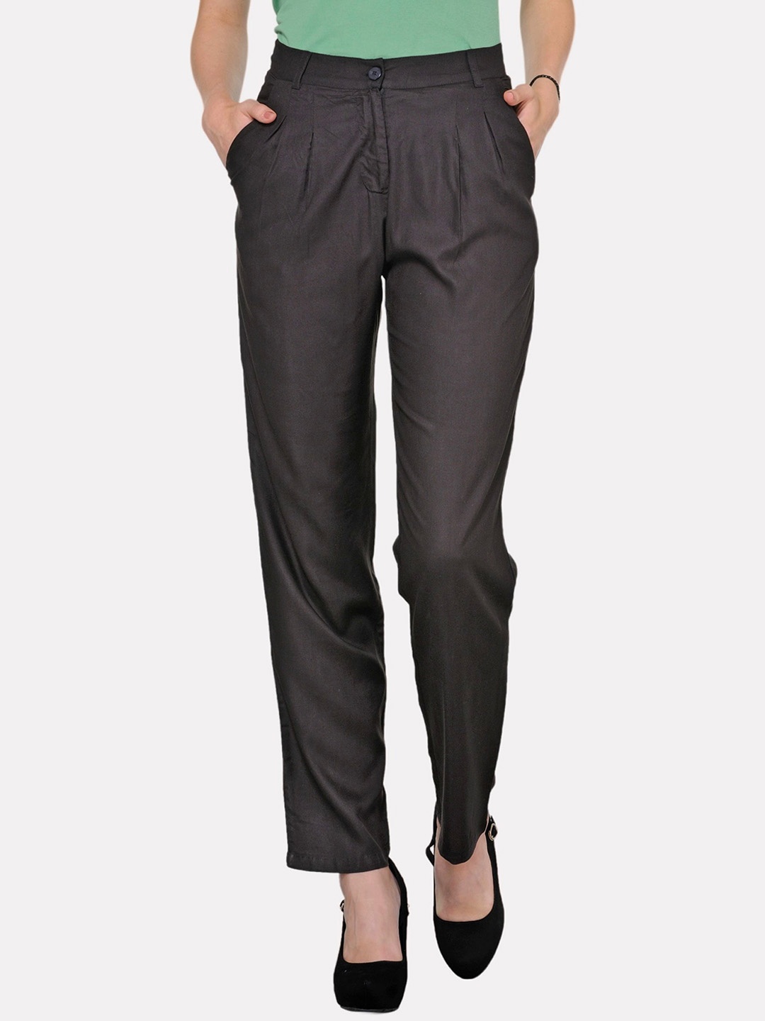 

PATRORNA Women Smart Straight Fit Formal Trousers, Black
