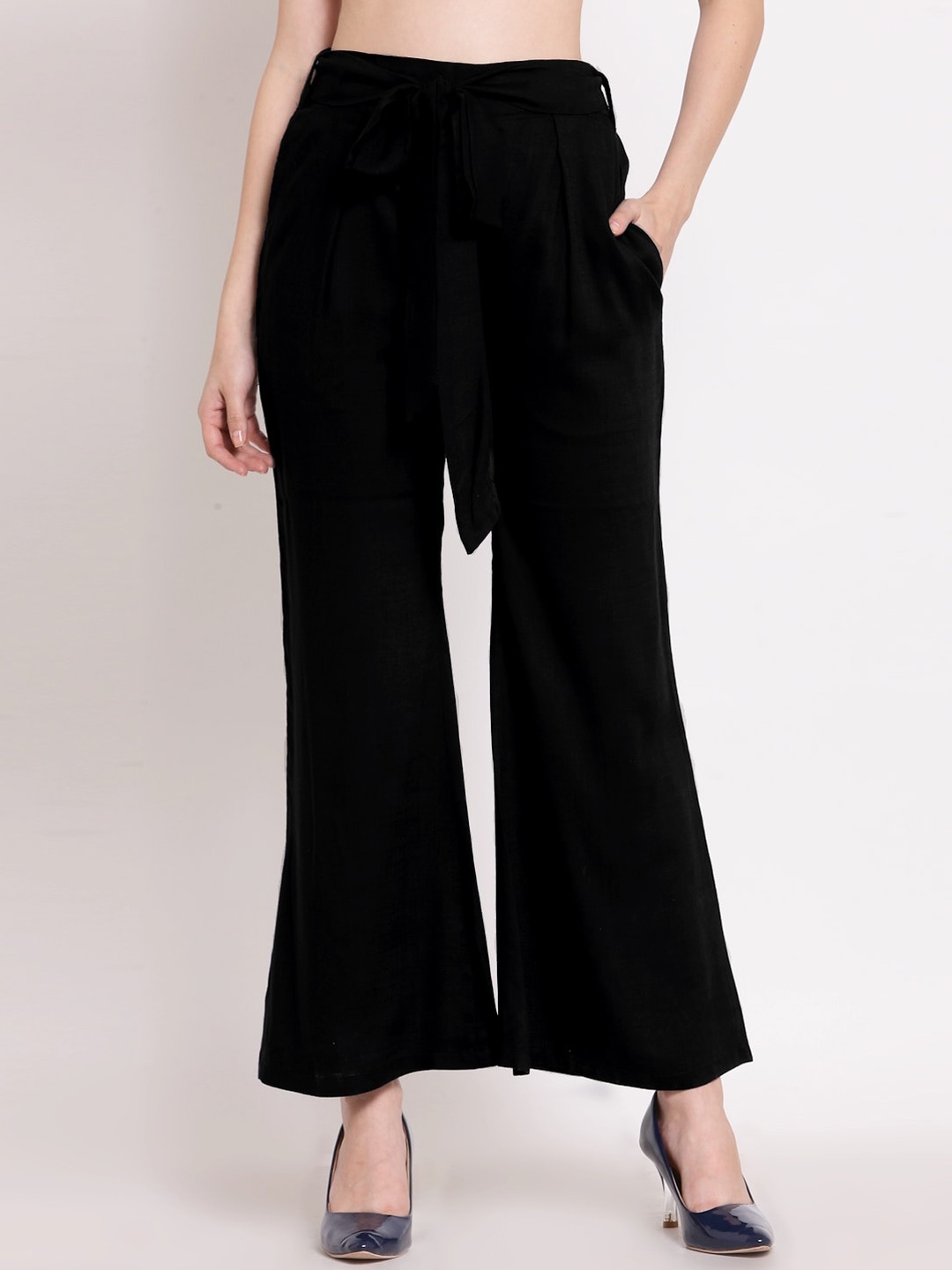 

PATRORNA Women Smart Pleated Bootcut Trousers, Black