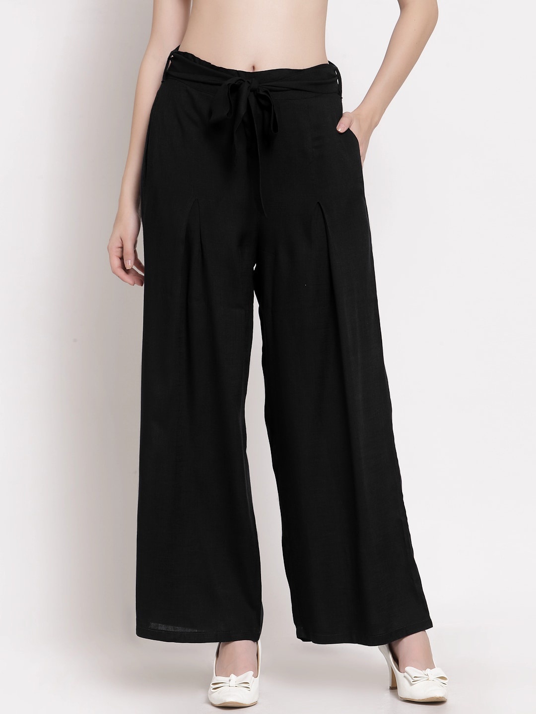 

PATRORNA Women Smart Loose Fit Parallel Trousers, Black