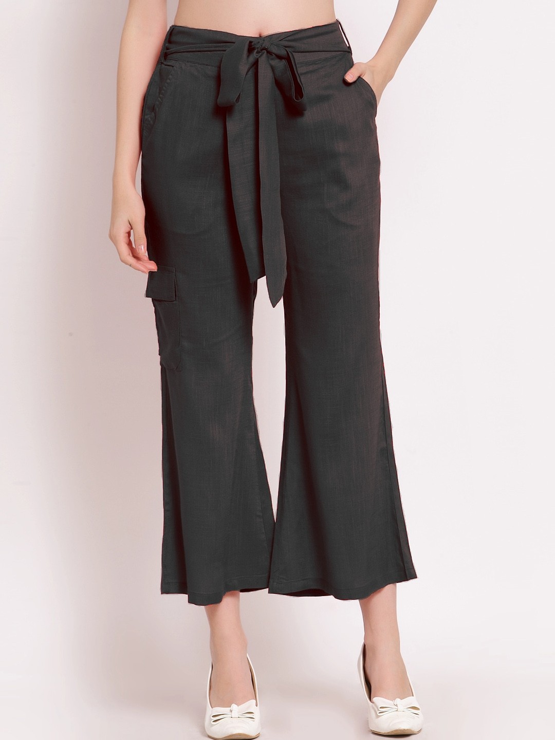 

PATRORNA Women Mid-Rise Smart Fit Culottes Trousers, Black