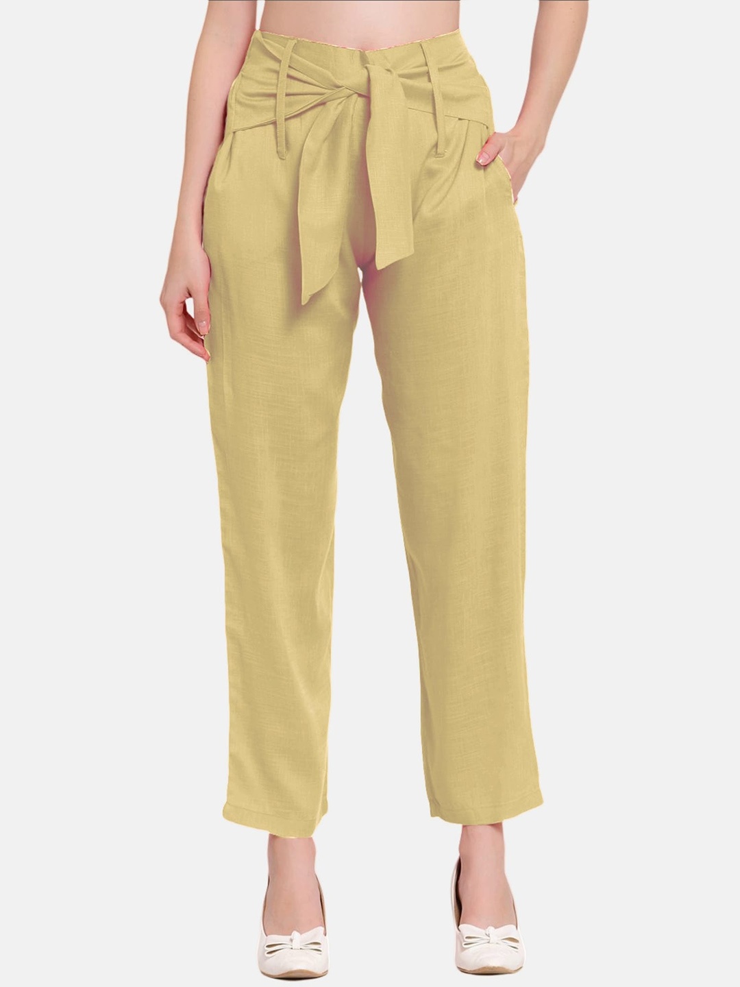 

PATRORNA Women Smart Mid Rise Peg Trousers, Gold