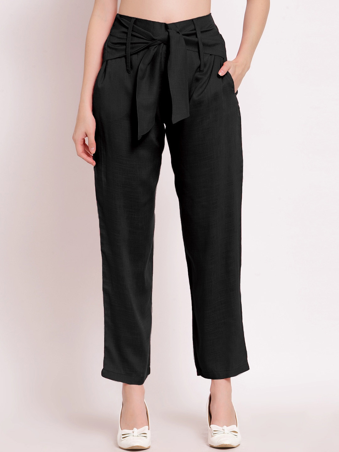 

PATRORNA Women Smart Fit Peg Trousers, Black