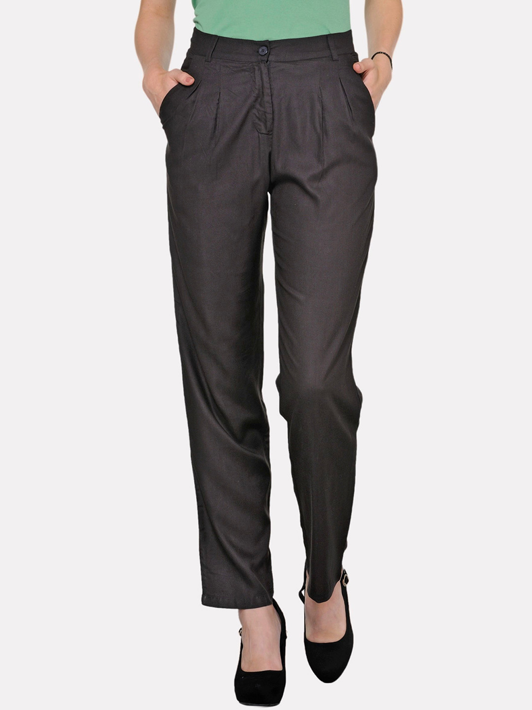 

PATRORNA Women Smart Straight Fit Formal Trousers, Black