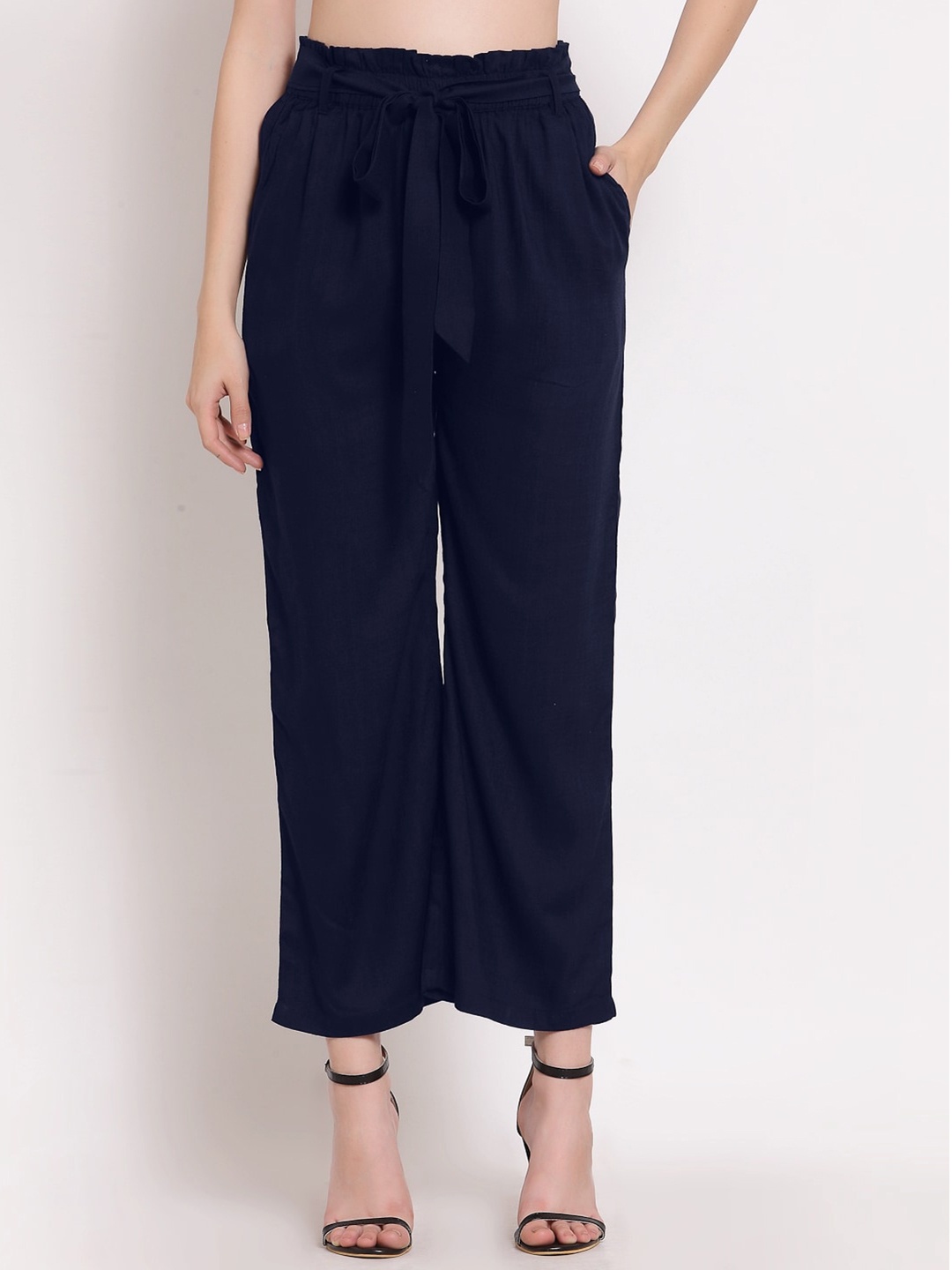 

PATRORNA Women Smart Loose Fit Parallel Trousers, Blue