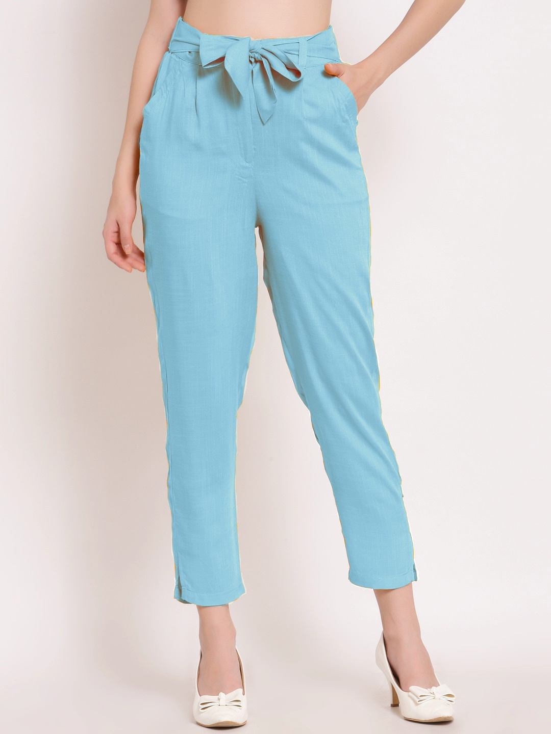 

PATRORNA Women Smart Slim Fit Cigarette Trousers, Blue