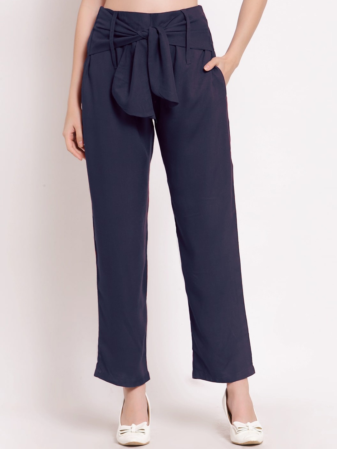 

PATRORNA Women Smart Pleated Trousers, Blue