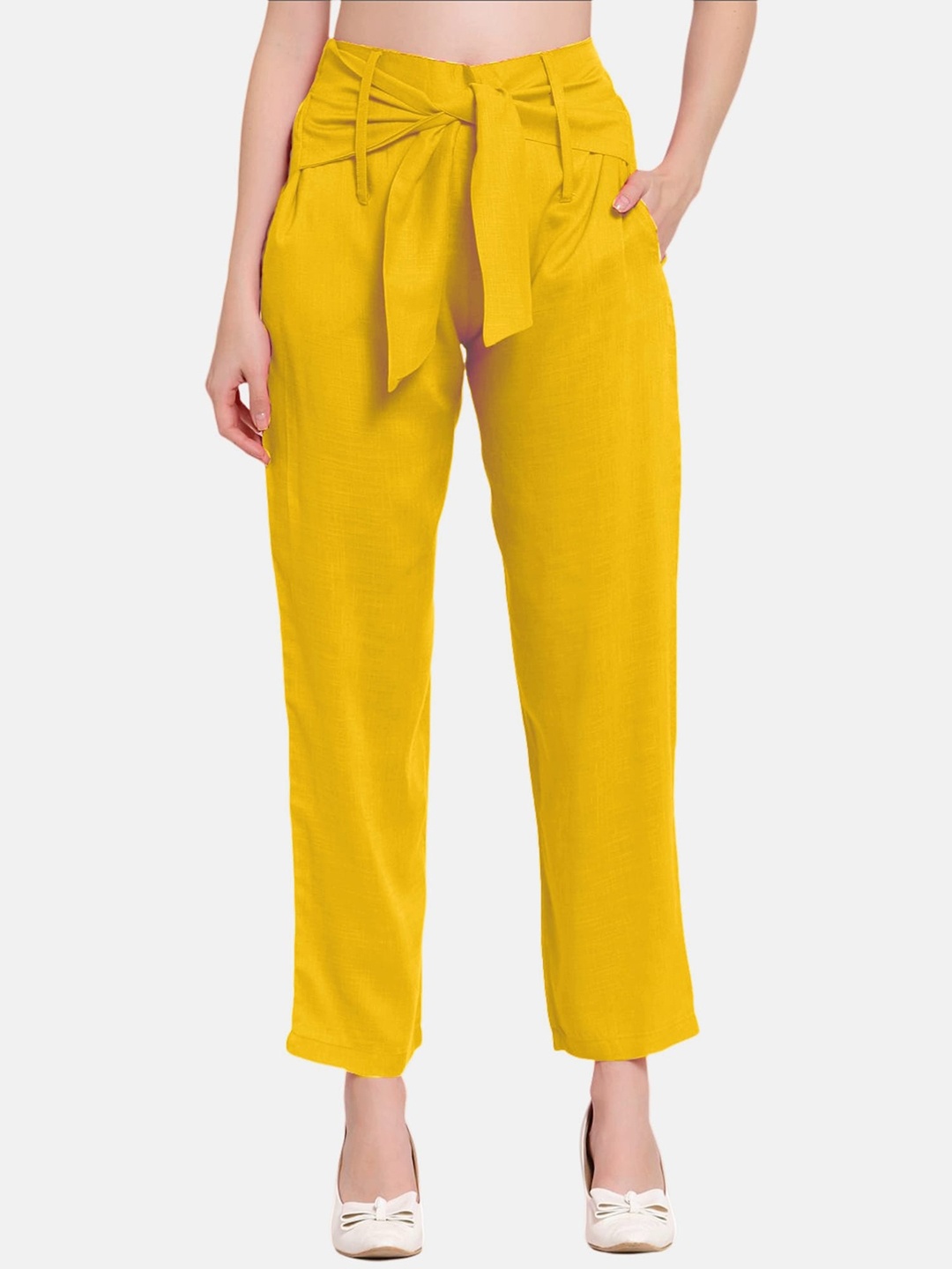 

PATRORNA Women Smart Pleated Trousers, Yellow