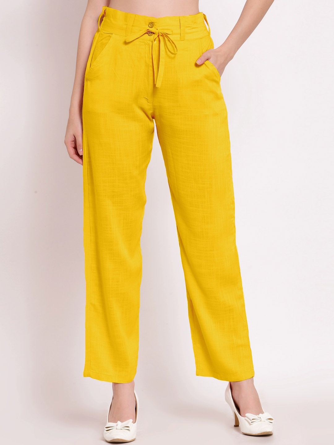 

PATRORNA Women Smart Trousers, Yellow