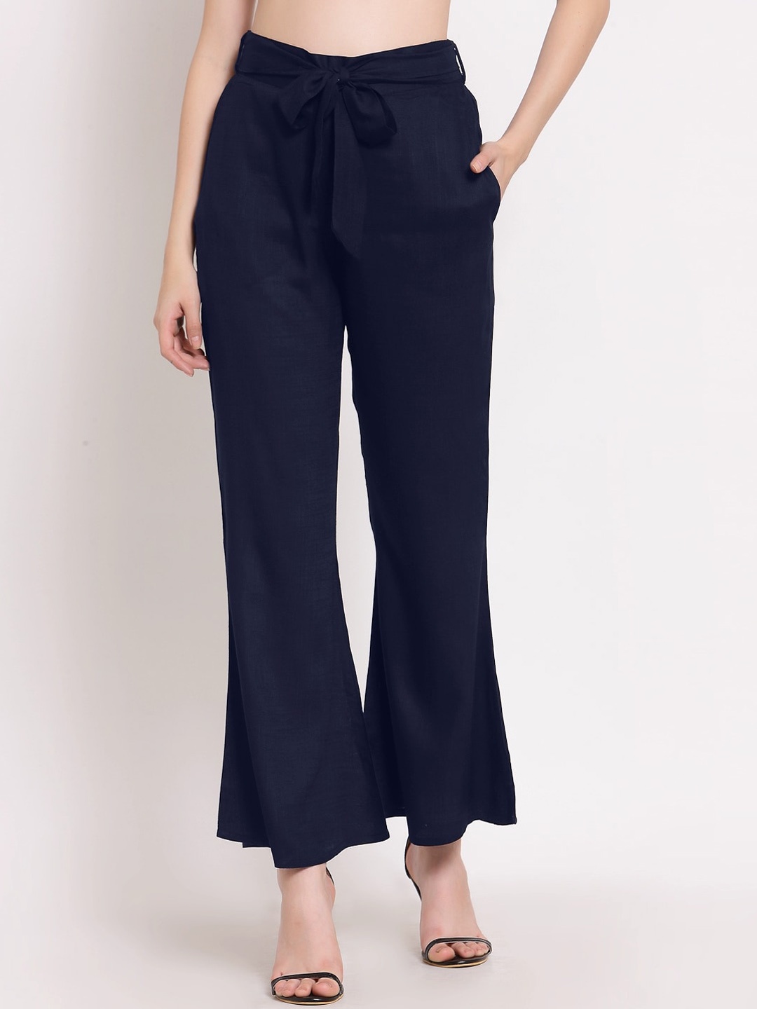 

PATRORNA Women Bootcut Cotton Trousers, Blue