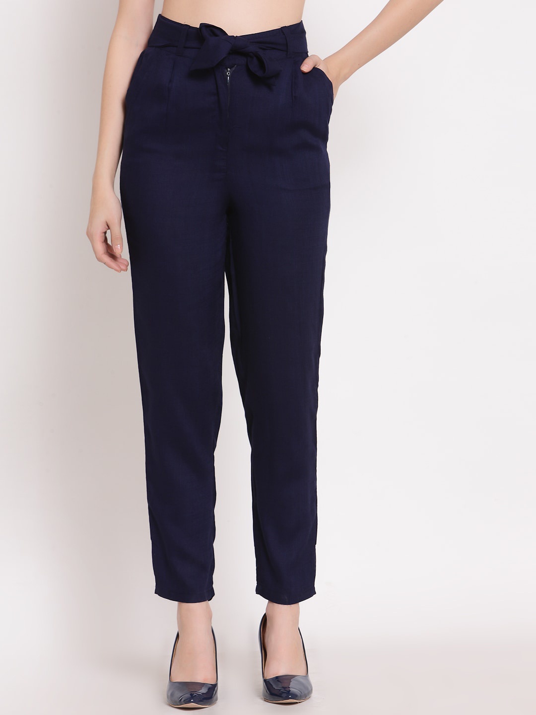 

PATRORNA Women Smart Slim Fit Trousers, Blue