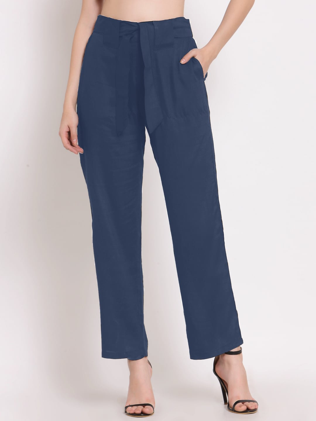 

PATRORNA Women Smart Straight Fit Trousers, Grey
