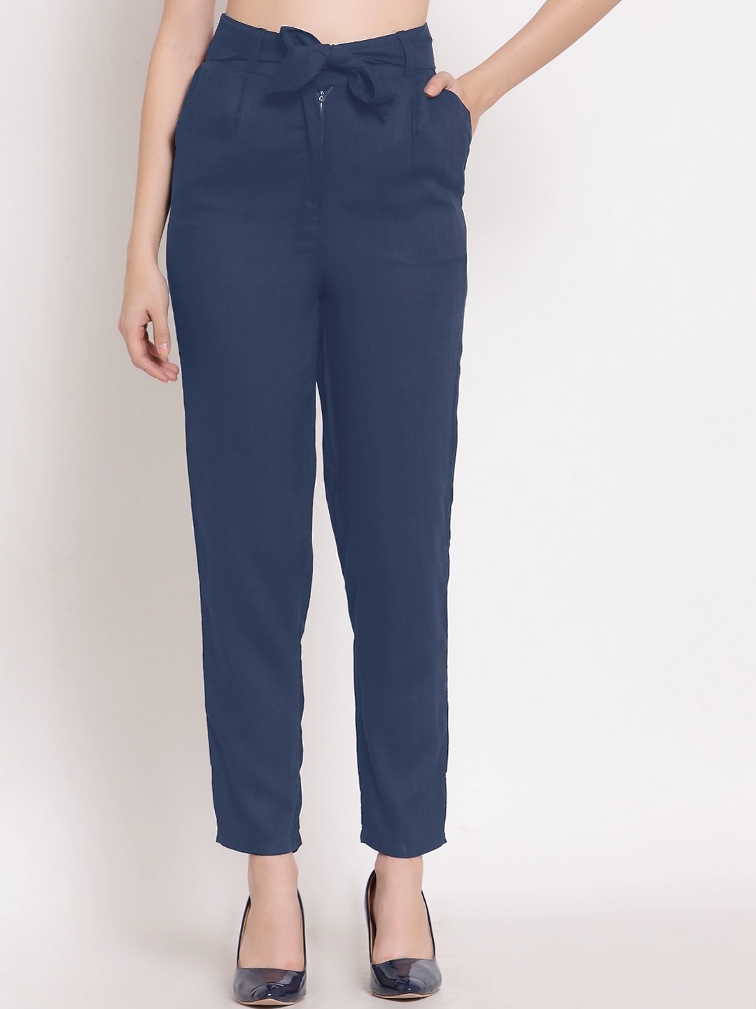 

PATRORNA Women Grey Smart Slim Fit Peg Trousers