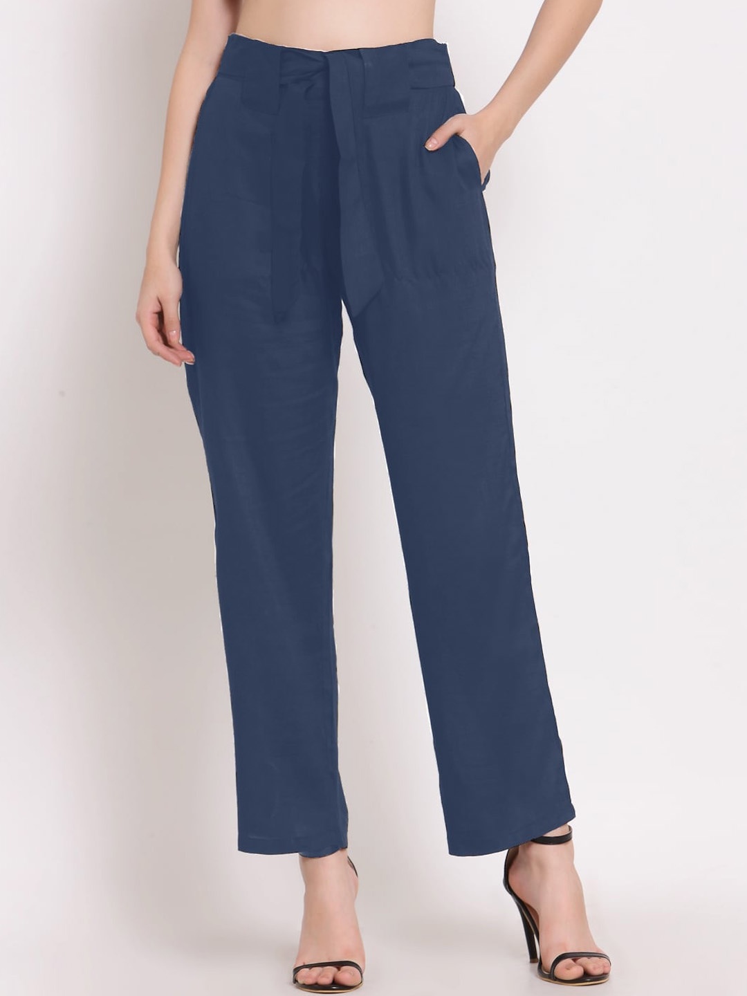 

PATRORNA Women Smart Straight Fit Parallel Trousers, Blue