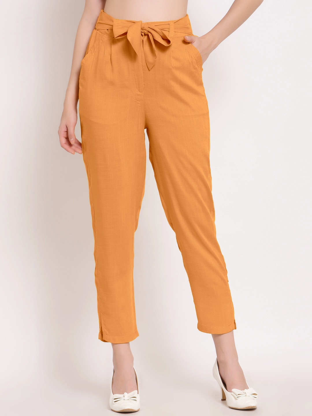 

PATRORNA Women Smart Slim Fit Cigarette Trousers, Peach
