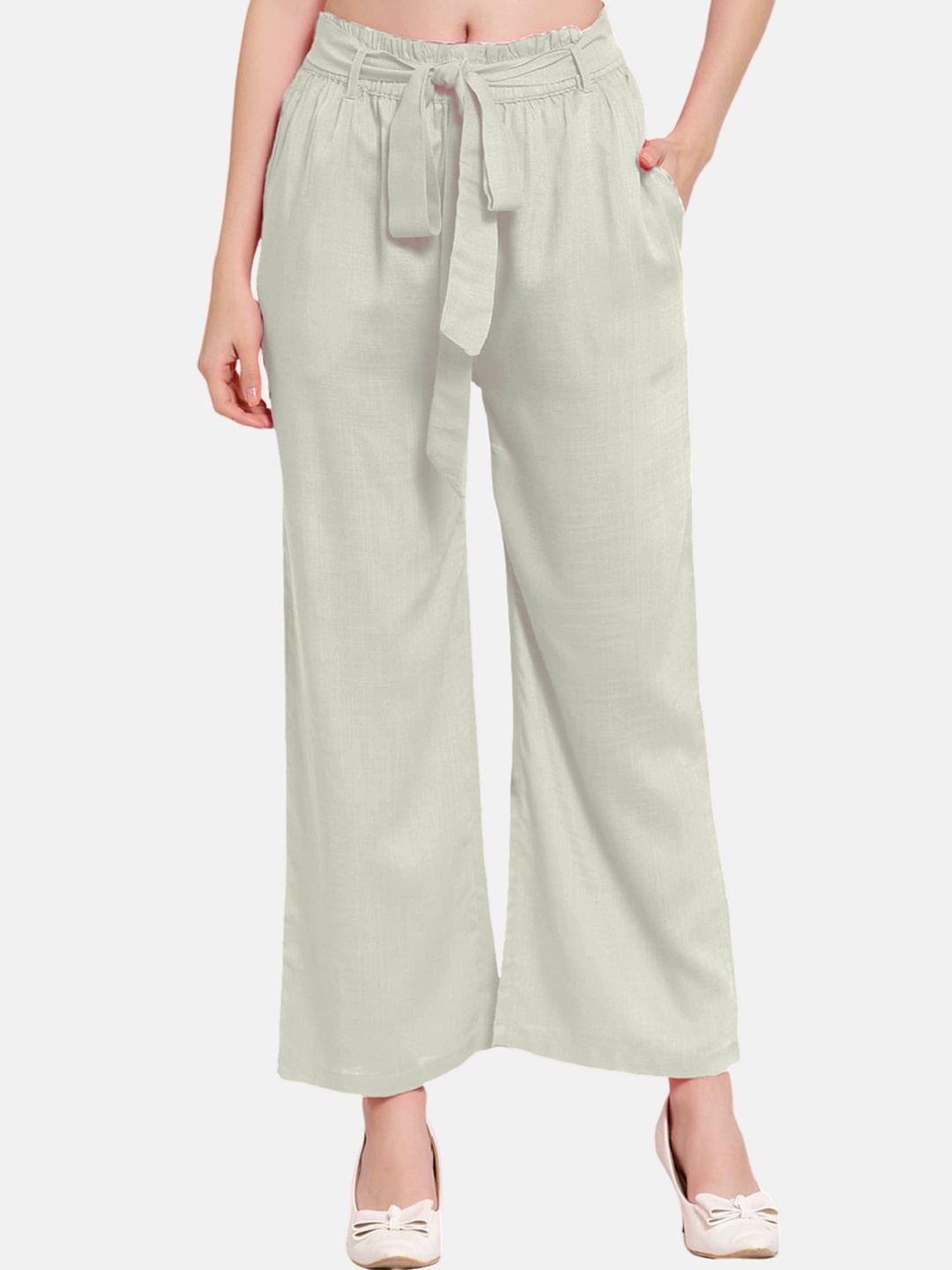 

PATRORNA Women Smart Loose Fit Cotton Parallel Trousers, Off white