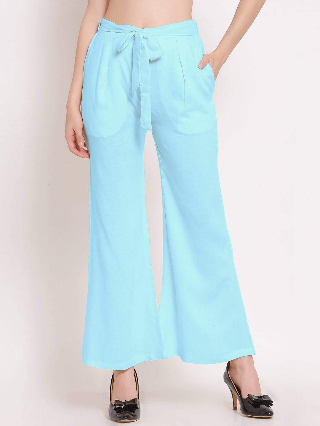 

PATRORNA Women Smart Tapered Fit Cotton Culottes Trousers, Blue