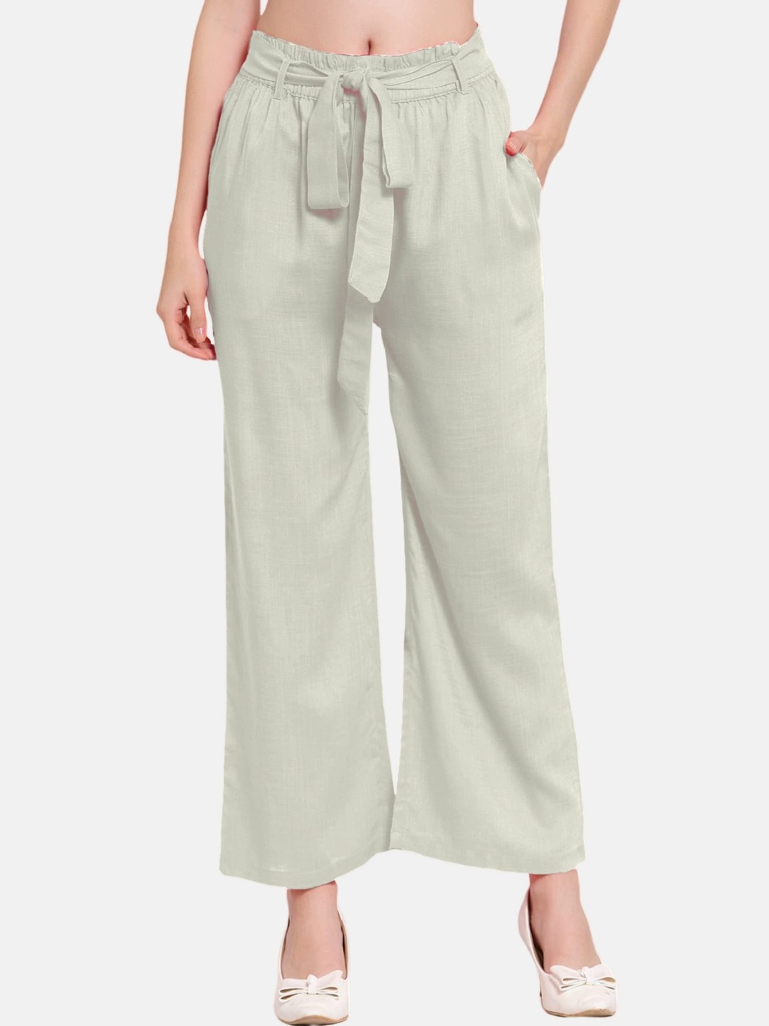 

PATRORNA Women Smart Loose Fit Pleated Trousers, Off white