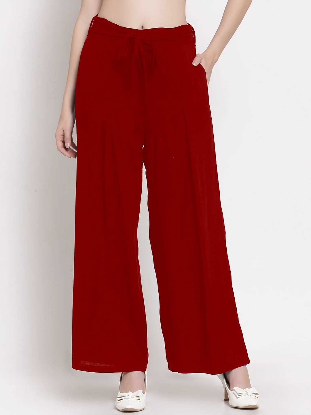 

PATRORNA Women Smart Loose Fit Mid-Rise Parallel Trousers, Maroon